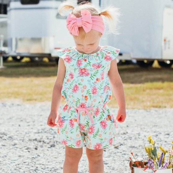 Ruffle Butts Other - Ruffle Butts Running In Wildflowers Ruffle Neck Romper 12-18 Months